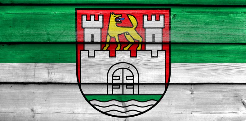 Das Wappen von Wolfsburg auf Holz