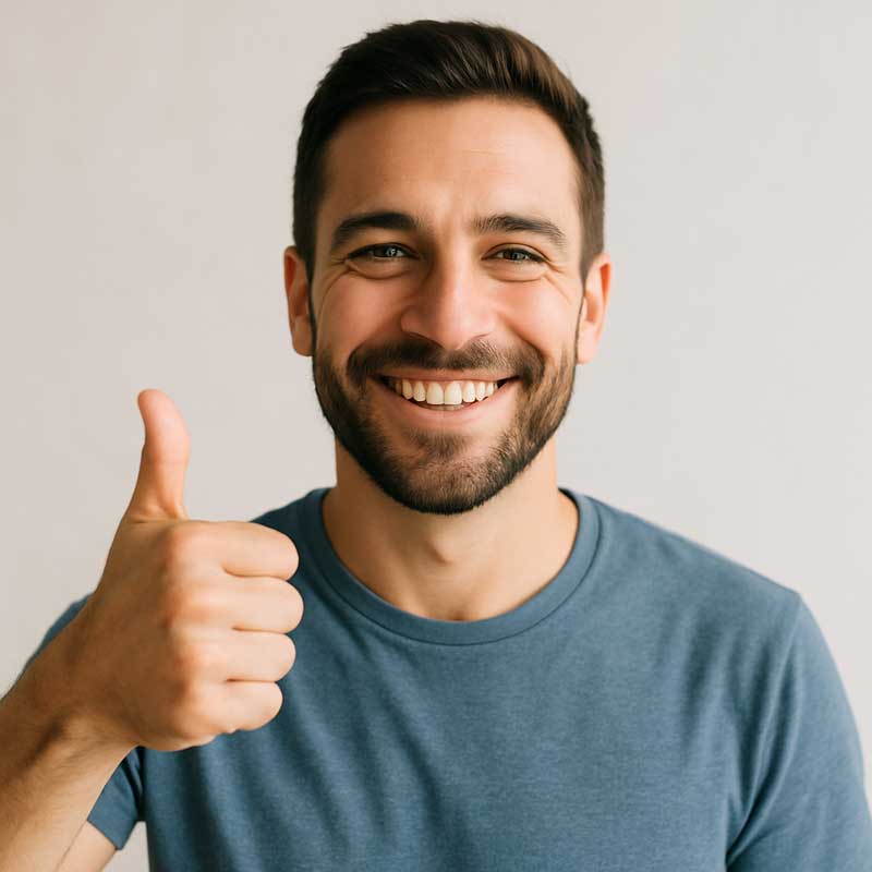 Zufriedener Kunde nach professioneller telefonischer Beratung Zufriedener Kunde nach professioneller telefonischer Beratung